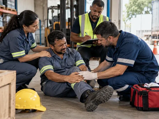Trabalhador conversa com uma profissional de saúde sobre o afastamento, em uma conversa sobre acidente de trabalho: o que fazer, passo a passo