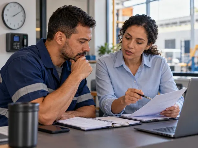 Trabalhador confere registros de jornada e horários no celular, em uma conversa sobre banco de horas é legal? quando vale e quando vira hora extra