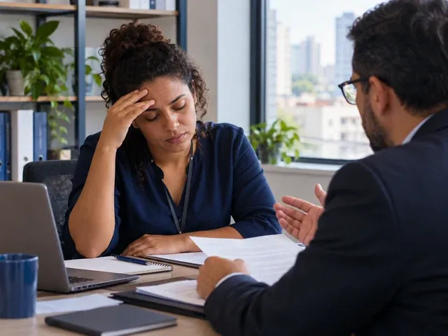 Trabalhador conversa com uma profissional de saúde sobre o afastamento, em uma conversa sobre burnout: direitos trabalhistas e próximos passos
