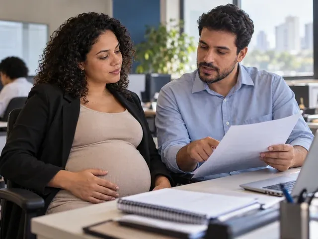 Trabalhadora gestante conversa sobre documentos e estabilidade no emprego, em uma conversa sobre estabilidade gestante no contrato de experiência: vale?