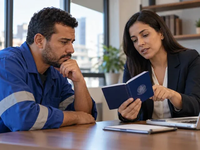 Trabalhador analisa documentos da rescisão e seus direitos, em uma conversa sobre justa causa suja a carteira? mitos e verdades