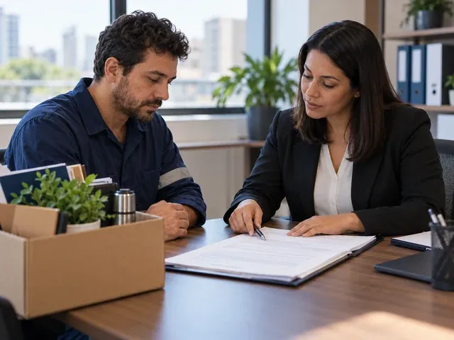 Trabalhador analisa documentos da rescisão e seus direitos, em uma conversa sobre o que recebe quem é demitido: checklist da rescisão