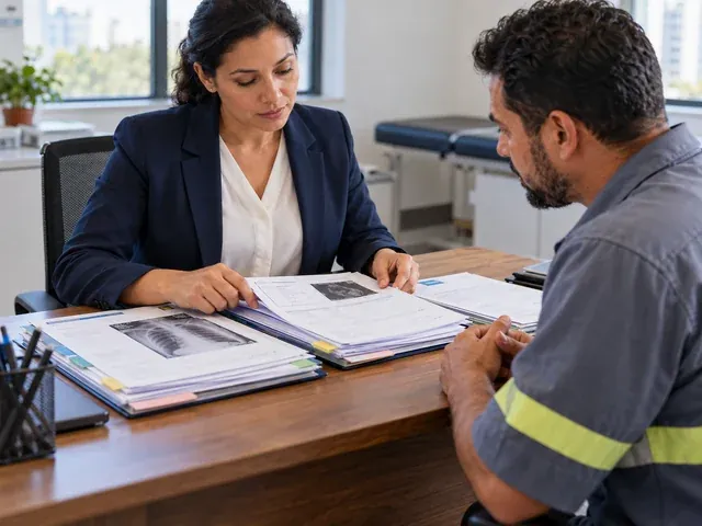 Trabalhador conversa com uma profissional de saúde sobre o afastamento, em uma conversa sobre como provar doença ocupacional causada pelo trabalho