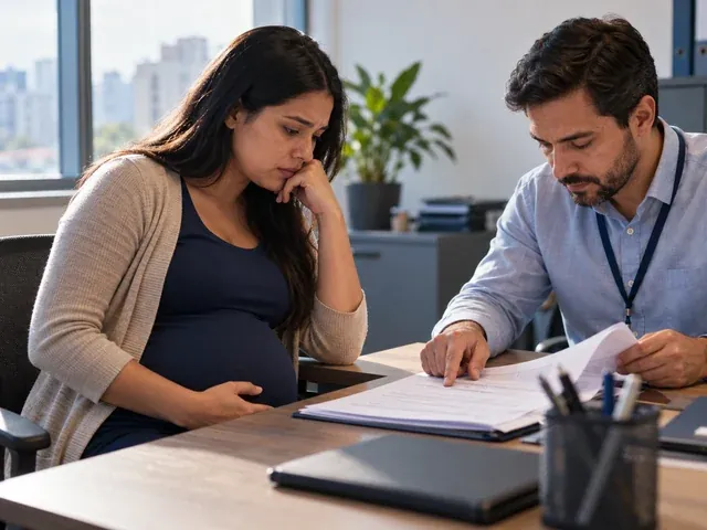 Termo de rescisão sendo conferido linha por linha na mesa